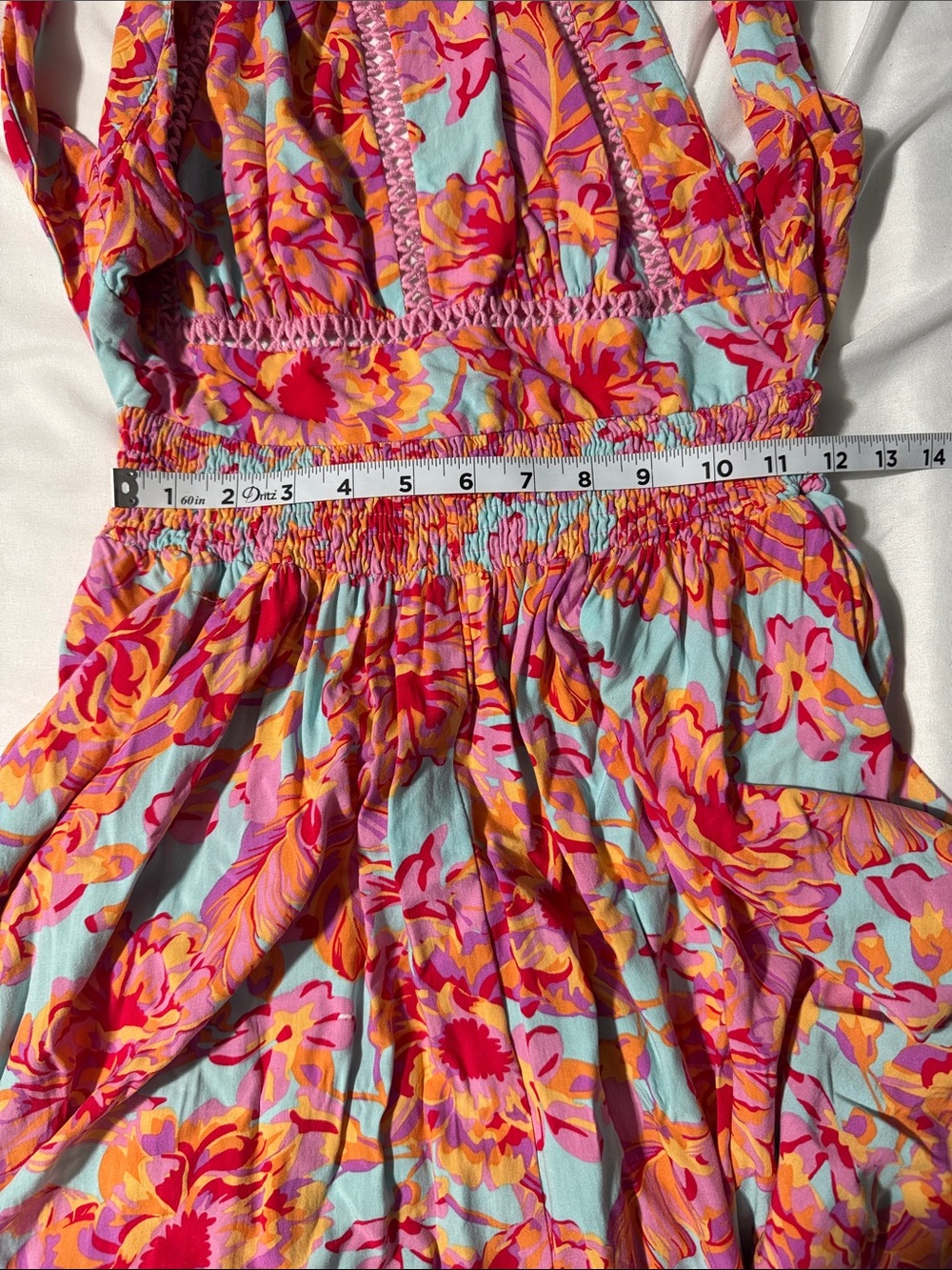 Abel The Label Floral Halter Maxi Dress Large Smocked Waist Boho Tropical Summer - Picture 9 of 10